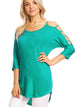 WT1803 Womens 3/4 sleeve Hollowed Out Shoulder Top T Shirts