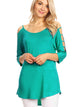 WT1803 Womens 3/4 sleeve Hollowed Out Shoulder Top T Shirts