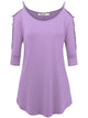 WT1803 Womens 3/4 sleeve Hollowed Out Shoulder Top T Shirts
