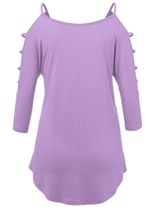 WT1803 Womens 3/4 sleeve Hollowed Out Shoulder Top T Shirts