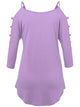 WT1803 Womens 3/4 sleeve Hollowed Out Shoulder Top T Shirts