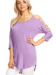 WT1803 Womens 3/4 sleeve Hollowed Out Shoulder Top T Shirts
