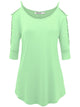 WT1803 Womens 3/4 sleeve Hollowed Out Shoulder Top T Shirts