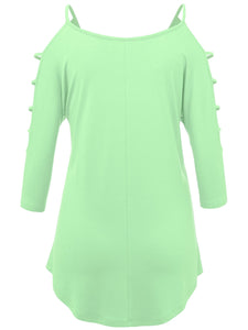 WT1803 Womens 3/4 sleeve Hollowed Out Shoulder Top T Shirts