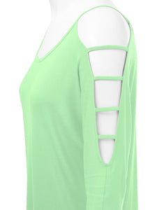 WT1803 Womens 3/4 sleeve Hollowed Out Shoulder Top T Shirts