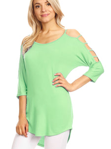 WT1803 Womens 3/4 sleeve Hollowed Out Shoulder Top T Shirts