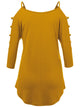 WT1803 Womens 3/4 sleeve Hollowed Out Shoulder Top T Shirts