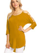 WT1803 Womens 3/4 sleeve Hollowed Out Shoulder Top T Shirts