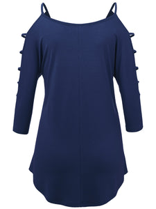 WT1803 Womens 3/4 sleeve Hollowed Out Shoulder Top T Shirts