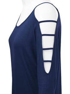 WT1803 Womens 3/4 sleeve Hollowed Out Shoulder Top T Shirts