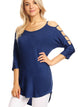 WT1803 Womens 3/4 sleeve Hollowed Out Shoulder Top T Shirts