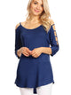WT1803 Womens 3/4 sleeve Hollowed Out Shoulder Top T Shirts