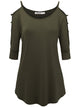 WT1803 Womens 3/4 sleeve Hollowed Out Shoulder Top T Shirts