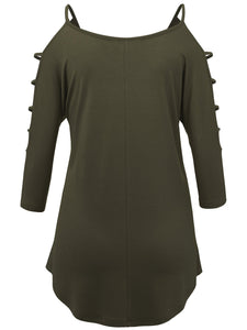 WT1803 Womens 3/4 sleeve Hollowed Out Shoulder Top T Shirts