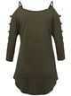 WT1803 Womens 3/4 sleeve Hollowed Out Shoulder Top T Shirts