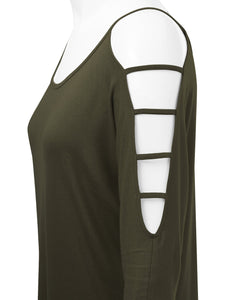 WT1803 Womens 3/4 sleeve Hollowed Out Shoulder Top T Shirts