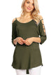 WT1803 Womens 3/4 sleeve Hollowed Out Shoulder Top T Shirts