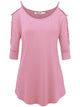 WT1803 Womens 3/4 sleeve Hollowed Out Shoulder Top T Shirts