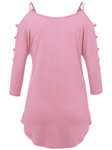 WT1803 Womens 3/4 sleeve Hollowed Out Shoulder Top T Shirts