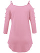 WT1803 Womens 3/4 sleeve Hollowed Out Shoulder Top T Shirts