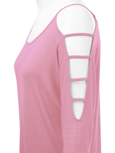 WT1803 Womens 3/4 sleeve Hollowed Out Shoulder Top T Shirts