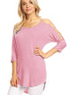 WT1803 Womens 3/4 sleeve Hollowed Out Shoulder Top T Shirts