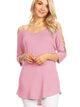 WT1803 Womens 3/4 sleeve Hollowed Out Shoulder Top T Shirts
