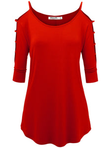 WT1803 Womens 3/4 sleeve Hollowed Out Shoulder Top T Shirts