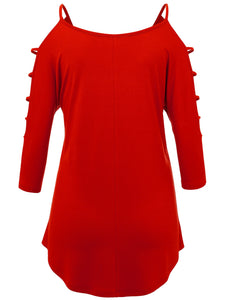 WT1803 Womens 3/4 sleeve Hollowed Out Shoulder Top T Shirts