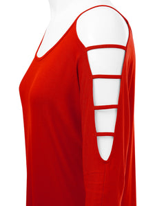 WT1803 Womens 3/4 sleeve Hollowed Out Shoulder Top T Shirts
