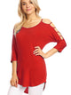 WT1803 Womens 3/4 sleeve Hollowed Out Shoulder Top T Shirts
