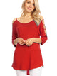 WT1803 Womens 3/4 sleeve Hollowed Out Shoulder Top T Shirts