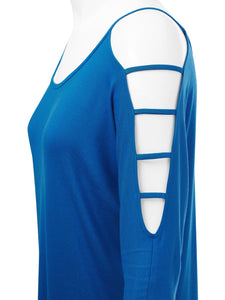 WT1803 Womens 3/4 sleeve Hollowed Out Shoulder Top T Shirts