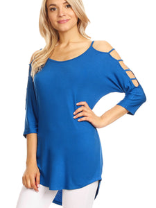 WT1803 Womens 3/4 sleeve Hollowed Out Shoulder Top T Shirts