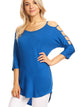 WT1803 Womens 3/4 sleeve Hollowed Out Shoulder Top T Shirts