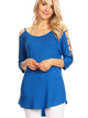 WT1803 Womens 3/4 sleeve Hollowed Out Shoulder Top T Shirts