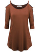 WT1803 Womens 3/4 sleeve Hollowed Out Shoulder Top T Shirts