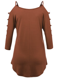 WT1803 Womens 3/4 sleeve Hollowed Out Shoulder Top T Shirts