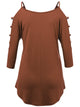 WT1803 Womens 3/4 sleeve Hollowed Out Shoulder Top T Shirts