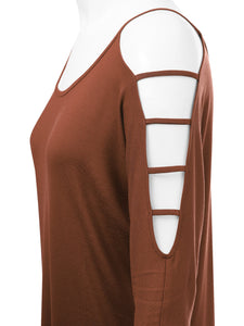 WT1803 Womens 3/4 sleeve Hollowed Out Shoulder Top T Shirts