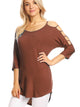 WT1803 Womens 3/4 sleeve Hollowed Out Shoulder Top T Shirts