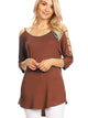 WT1803 Womens 3/4 sleeve Hollowed Out Shoulder Top T Shirts