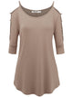 WT1803 Womens 3/4 sleeve Hollowed Out Shoulder Top T Shirts