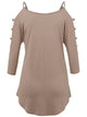 WT1803 Womens 3/4 sleeve Hollowed Out Shoulder Top T Shirts