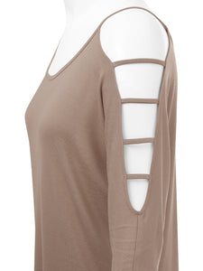 WT1803 Womens 3/4 sleeve Hollowed Out Shoulder Top T Shirts