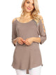 WT1803 Womens 3/4 sleeve Hollowed Out Shoulder Top T Shirts