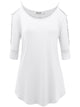 WT1803 Womens 3/4 sleeve Hollowed Out Shoulder Top T Shirts