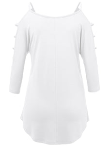 WT1803 Womens 3/4 sleeve Hollowed Out Shoulder Top T Shirts