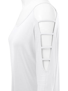 WT1803 Womens 3/4 sleeve Hollowed Out Shoulder Top T Shirts
