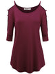 WT1803 Womens 3/4 sleeve Hollowed Out Shoulder Top T Shirts